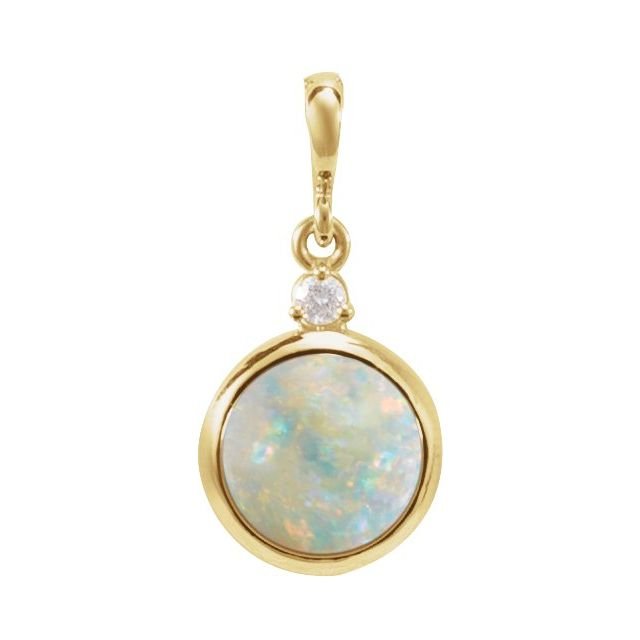 14K Yellow 6 mm Natural White Opal & .03 CT Natural Diamond Pendant
