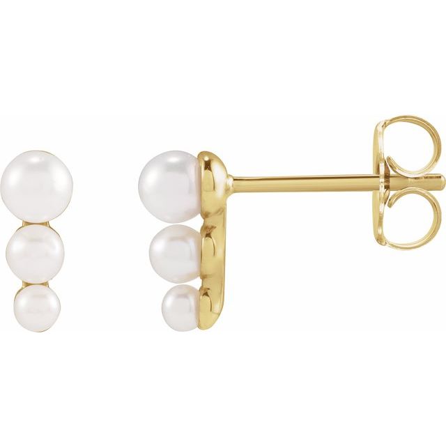 14K Yellow Graduated Cultured White Freshwater Pearl Earrings