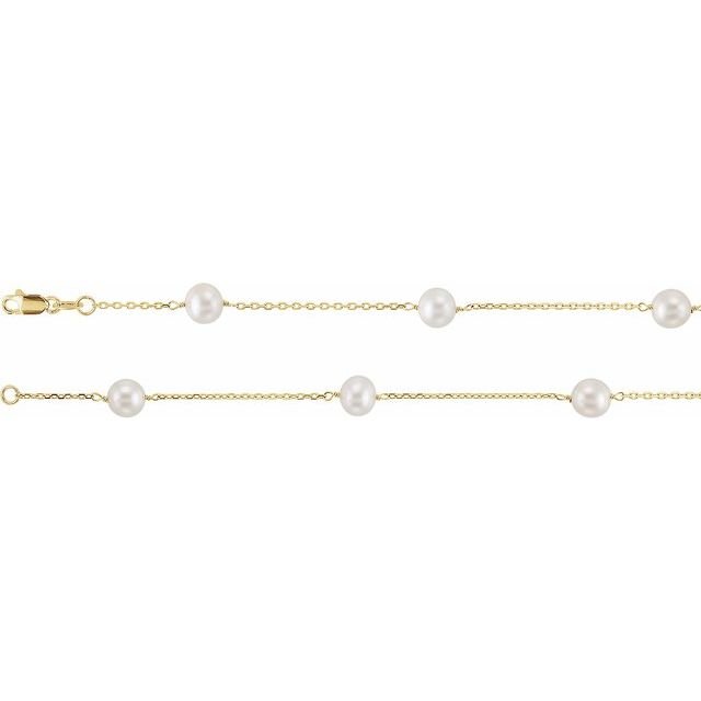 14K Yellow Cultured White Freshwater Pearl 12-Station 16' Necklace