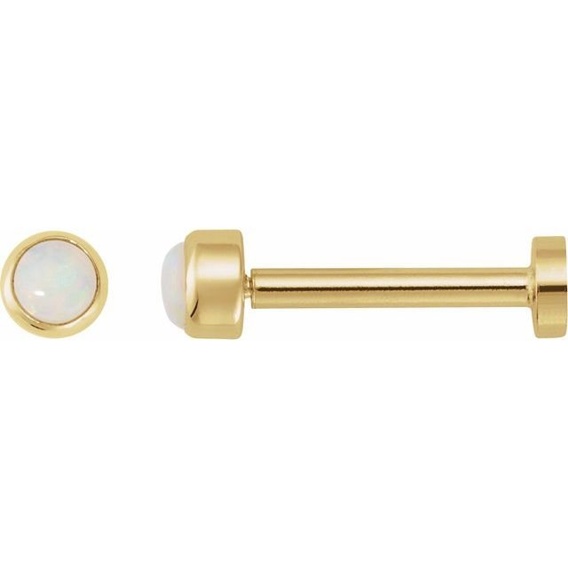 14K Yellow Cabochon Natural White Opal Press Fit Back Stud Earring