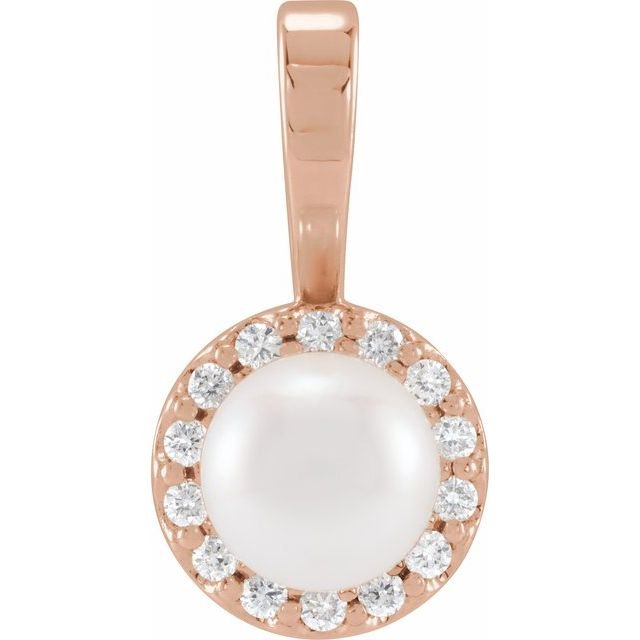 14K Rose Cultured White Akoya Pearl  & 1/10 CTW Natural Diamond Pendant