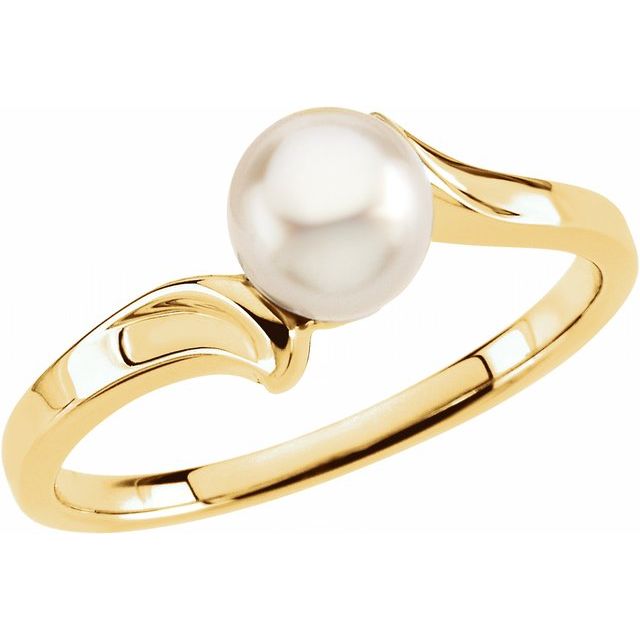 14K Yellow Cultured White Akoya Pearl Ring