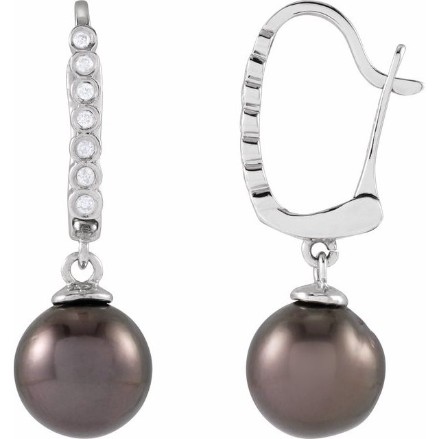 14K White Cultured Gray Tahitian Pearl & .07 CTW Natural Diamond Earrings
