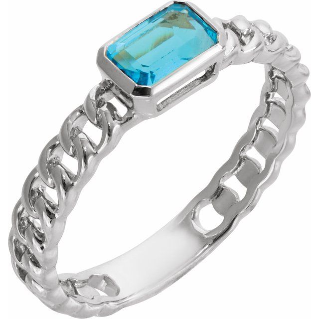 14K White Natural Sky Blue Topaz Ring
