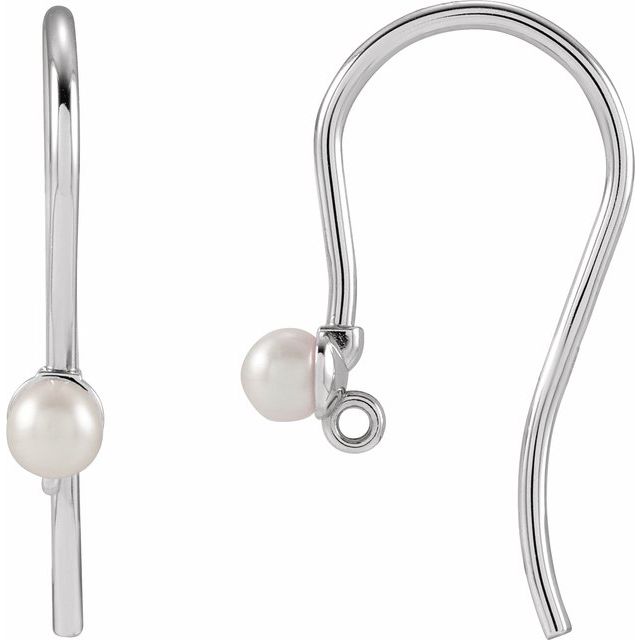 14K White Cultured White Pearl Earring Top