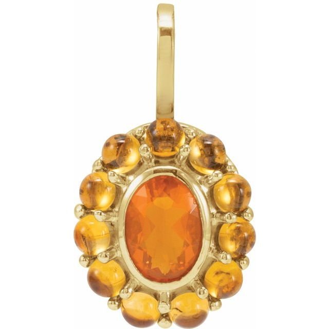 14K Yellow Natural Mexican Fire Opal & Natural Citrine Halo-Style Pendant