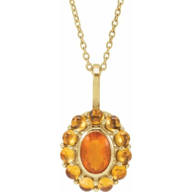 14K Yellow Natural Mexican Fire Opal & Natural Citrine Halo-Style 16-18' Necklace
