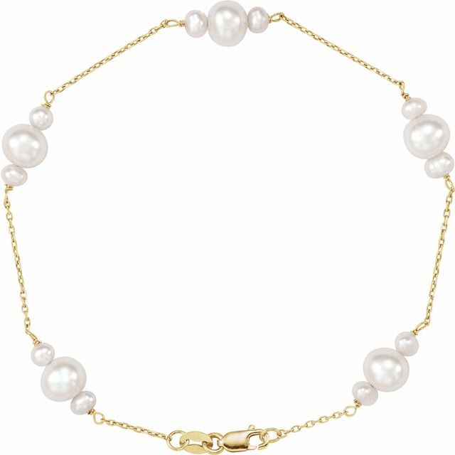 14K Yellow Cultured White Freshwater Pearl 7 1/2' Bracelet
