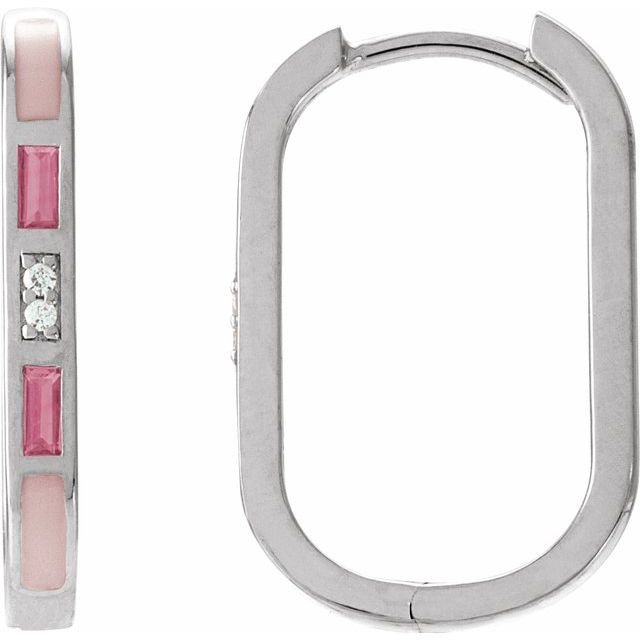 14K White Natural Pink Tourmaline & .02 CTW Natural Diamond 19.6 mm Hoop Earrings