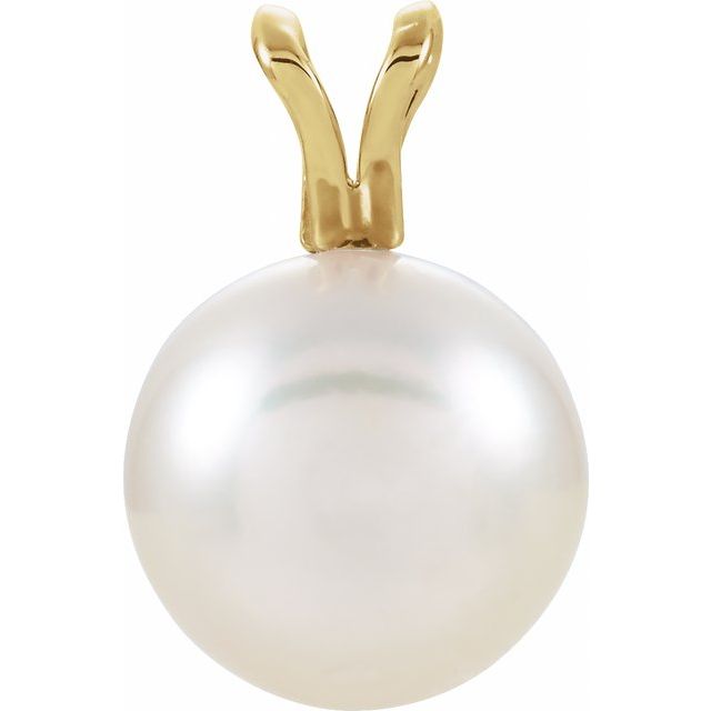 14K Yellow Cultured White Akoya Pearl Pendant
