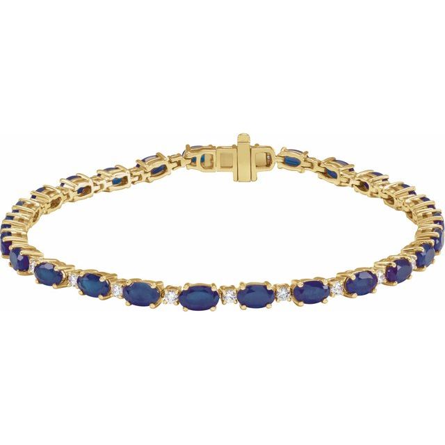 14K Yellow Lab-Grown Blue Sapphire & 5/8 CTW Lab-Grown Diamond Line 7' Bracelet