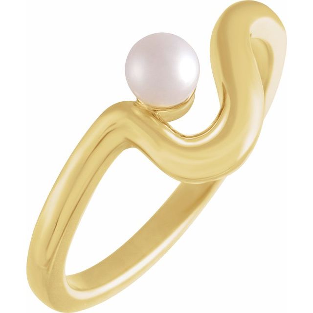 14K Yellow Cultured White Freshwater Pearl Freeform Ring