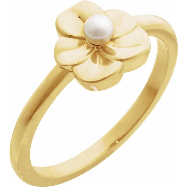 14K Yellow Cultured White Seed Pearl Floral Ring