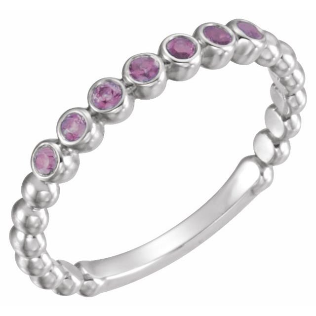 14K White Natural Amethyst Stackable Ring