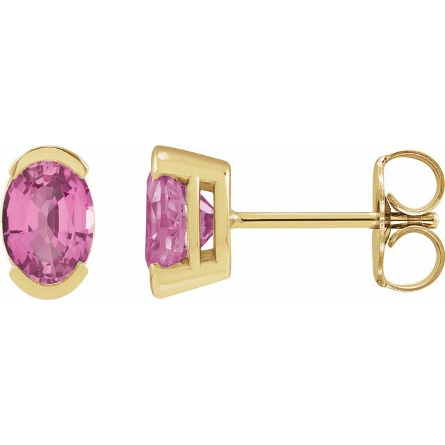 14K Yellow 6x4 mm Lab-Grown Pink Sapphire Stud Earrings