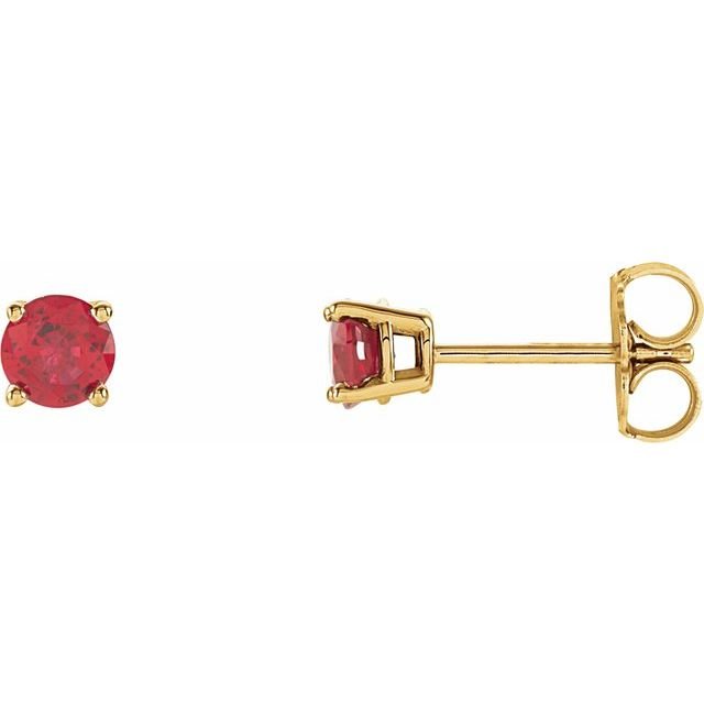 14K Yellow 4 mm Lab-Grown Ruby Stud Earrings