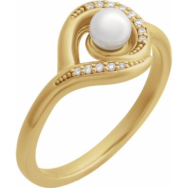 14K Yellow Cultured Akoya Pearl & .05 CTW Natural Diamond Ring