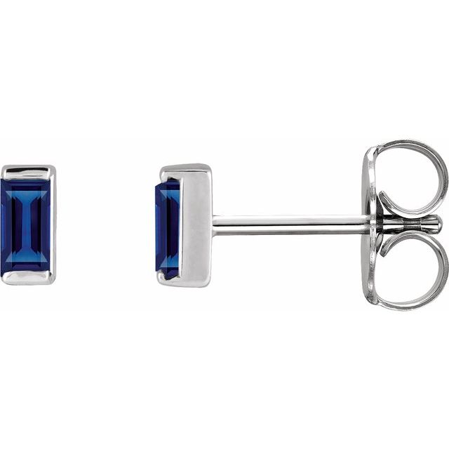 14K White Lab-Grown Blue Sapphire Earrings