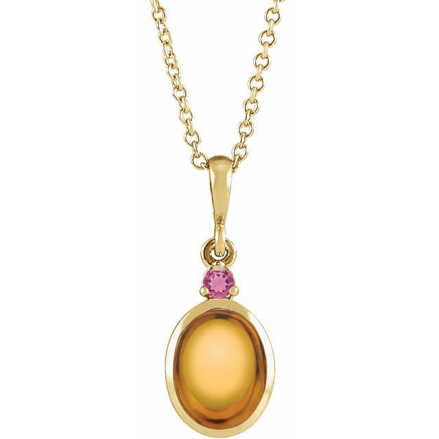 14K Yellow 8x6 mm Natural Citrine & Natural Pink Tourmaline 16-18' Necklace