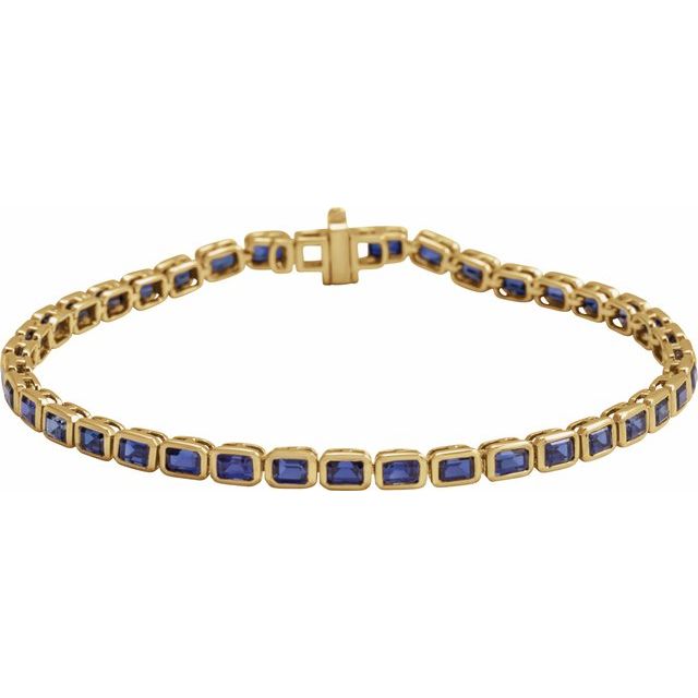 14K Yellow Lab-Grown Blue Sapphire Line 7' Bracelet