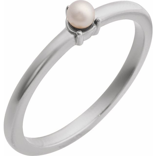 14K White Cultured White Seed Pearl Ring