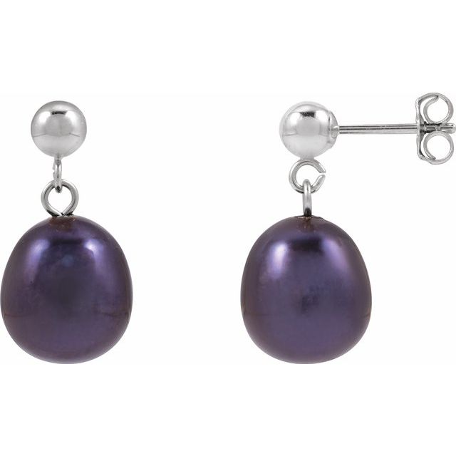 14K White Cultured Black Freshwater Pearl Earrings