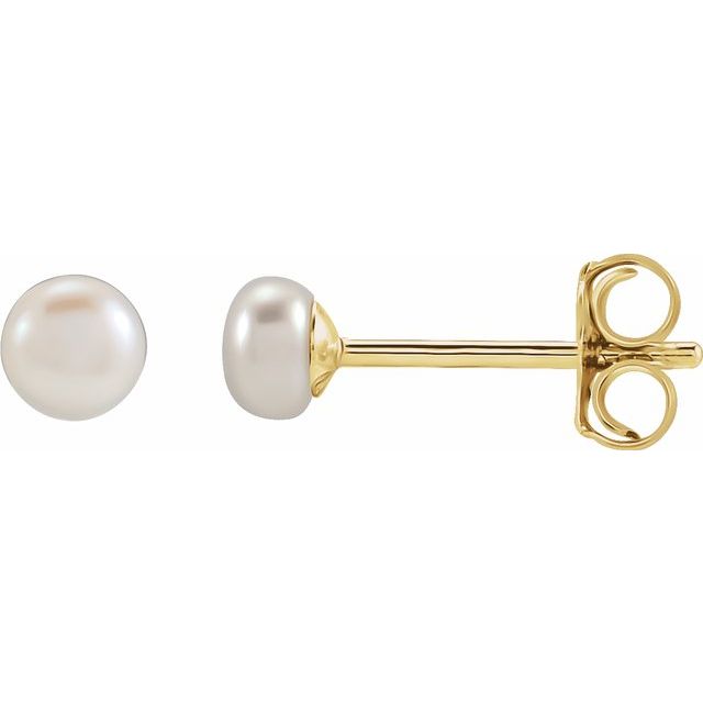 14K Yellow Cultured White Freshwater Pearl Earrings