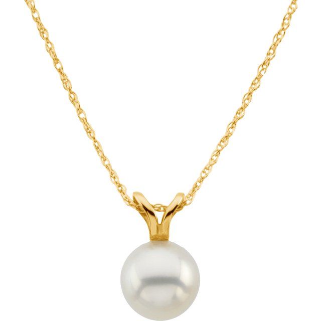 14K Yellow Cultured White Akoya Pearl 18' Necklace