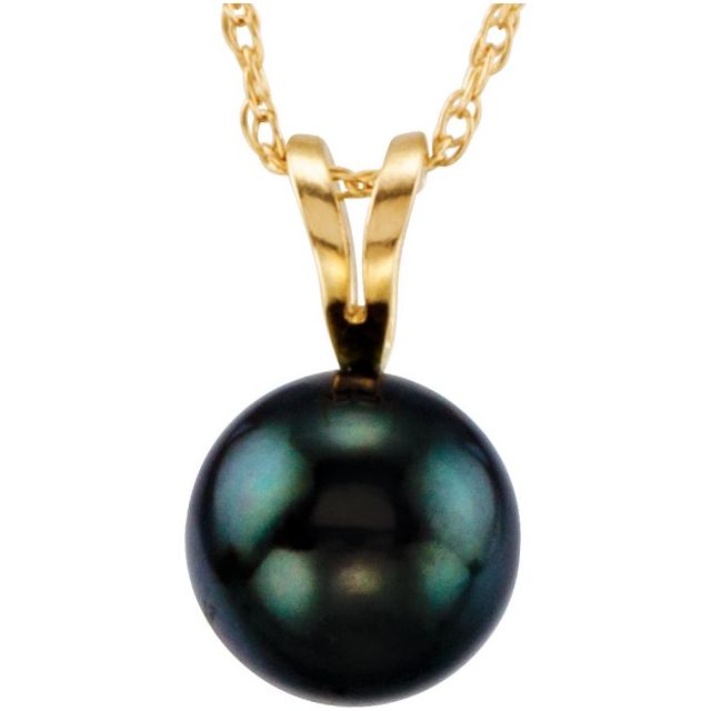 14K Yellow Cultured Black Akoya Pearl 18' Necklace