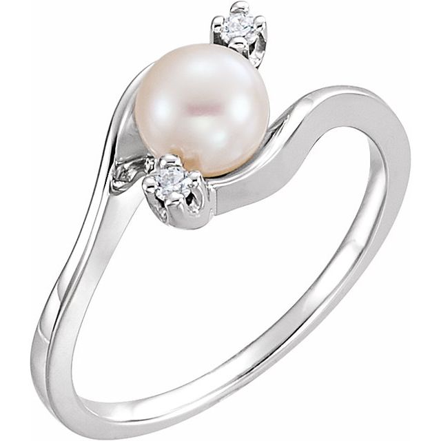 14K White Cultured White Akoya Pearl & .04 CTW Diamond Bypass Ring