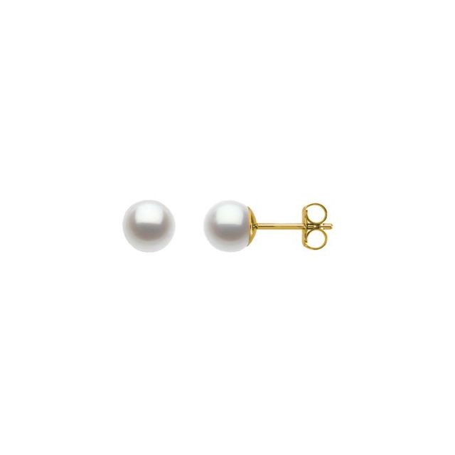 14K Yellow Cultured White Freshwater Pearl Earrings