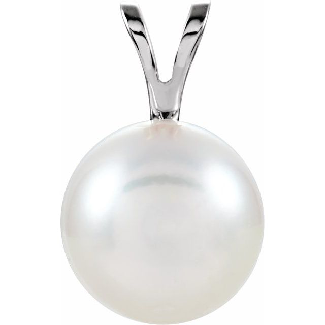 14K White Cultured White Akoya Pearl Pendant