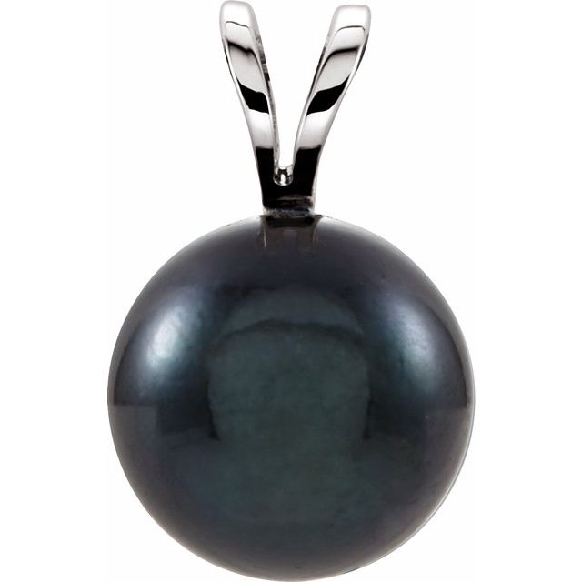 14K White Cultured Black Akoya Pearl Pendant