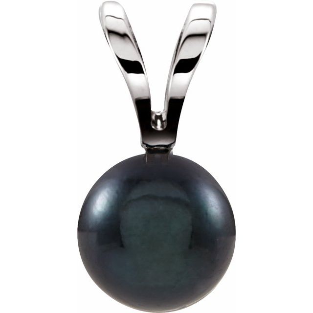 14K White Cultured Black Akoya Pearl Pendant
