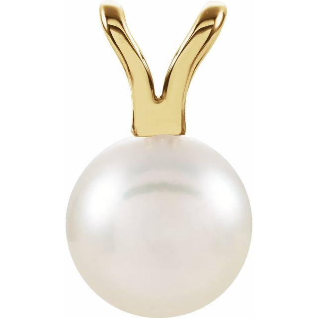 14K Yellow Cultured White Akoya Pearl Pendant