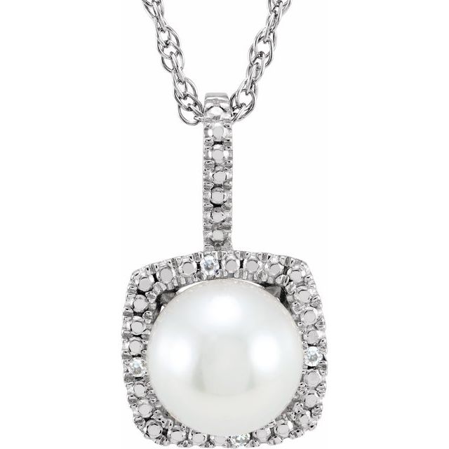 Sterling Silver 6.5-7 mm Cultured White Freshwater Pearl & .015 CTW Natural Diamond 18' Necklace