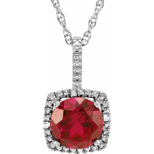 Sterling Silver 7 mm Lab-Grown Ruby & .015 CTW Natural Diamond 18' Necklace