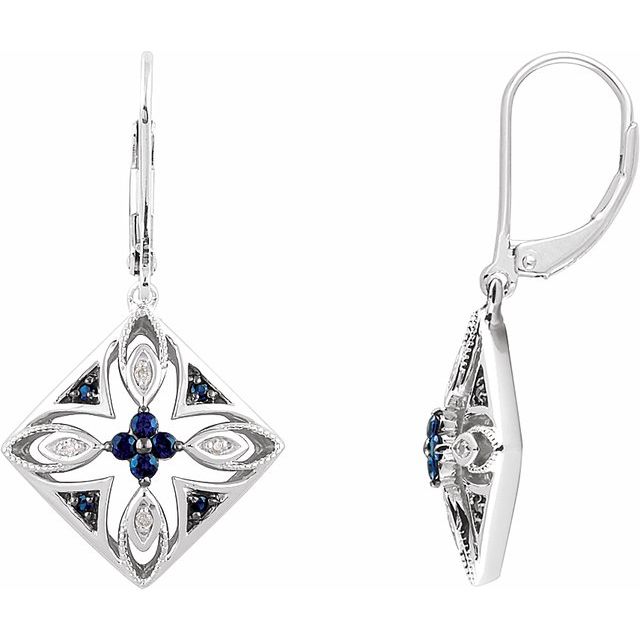 Sterling Silver Natural Blue Sapphire & .04 CTW Natural Diamond Earrings