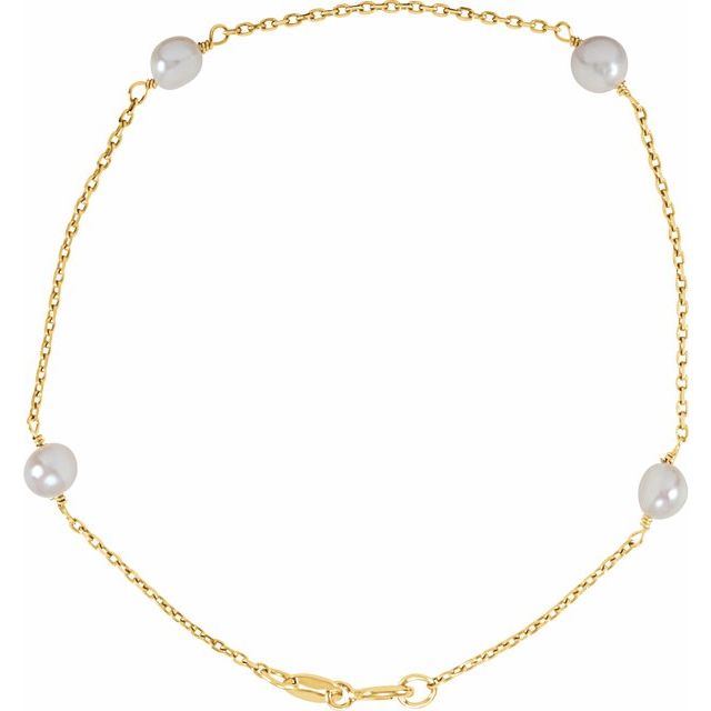 14K Yellow 4-4.5 mm Cultured White Freshwater Pearl 6' Bracelet