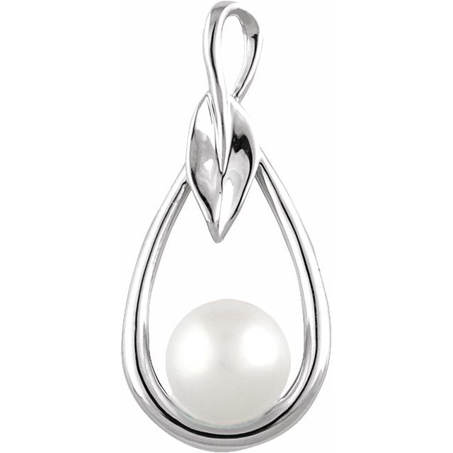 14K White Cultured White Freshwater Pearl Pendant