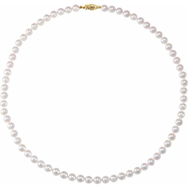 14K Yellow Cultured White Akoya Pearl 18' Necklace