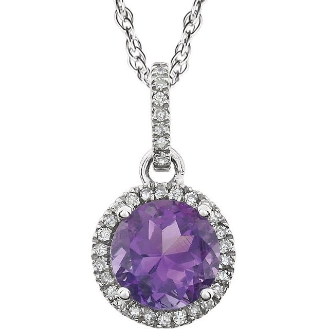 14K White Natural Amethyst & 1/10 CTW Natural Diamond 18' Necklace