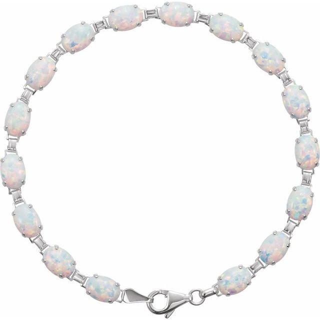 14K White Lab-Grown White Opal Line 7' Bracelet