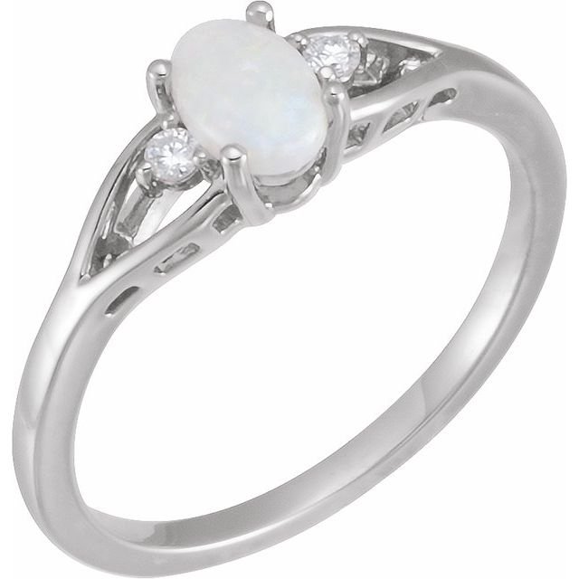 14K White Natural White Opal & .03 CTW Natural Diamond Ring