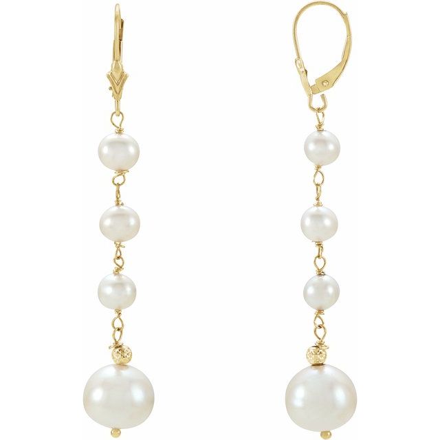 14K Yellow Cultured White Freshwater Pearl Earrings