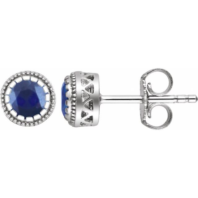 14K White Natural Blue Sapphire Stud Earrings