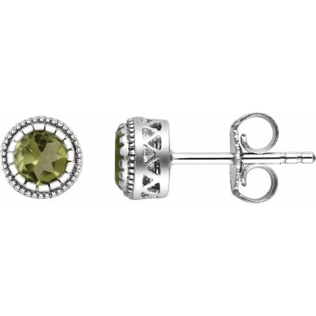 14K White Natural Peridot Stud Earrings
