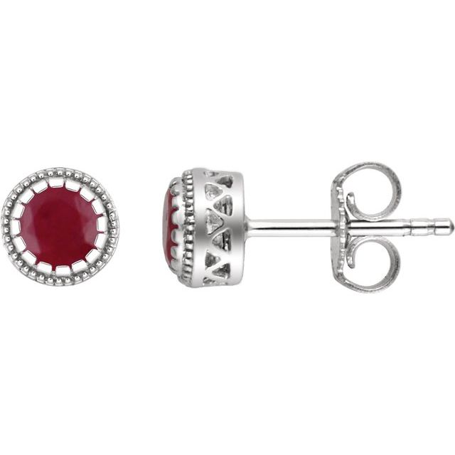 14K White Natural Ruby Stud Earrings