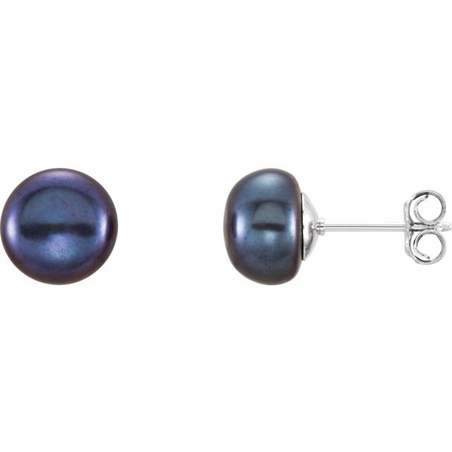 Sterling Silver 8-9 mm Cultured Black Freshwater Pearl Earrings