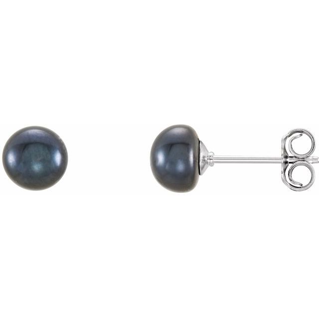 Sterling Silver 5-6 mm Cultured Black Freshwater Pearl Earrings